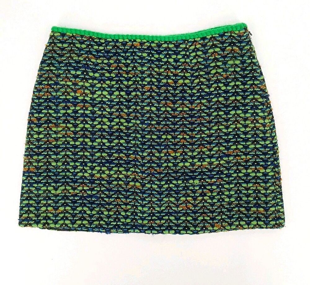 Anna Sui Original Sample Y2K Textured Chenille Mini Skirt Black Lime Blue
